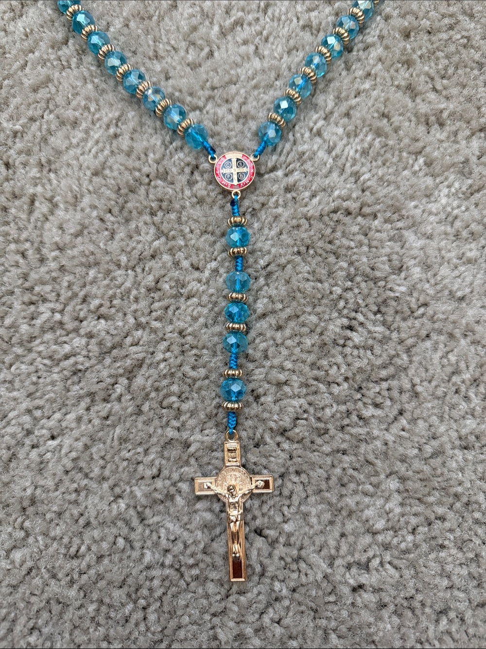 Blue Bead Rosary with Gold Crucifix